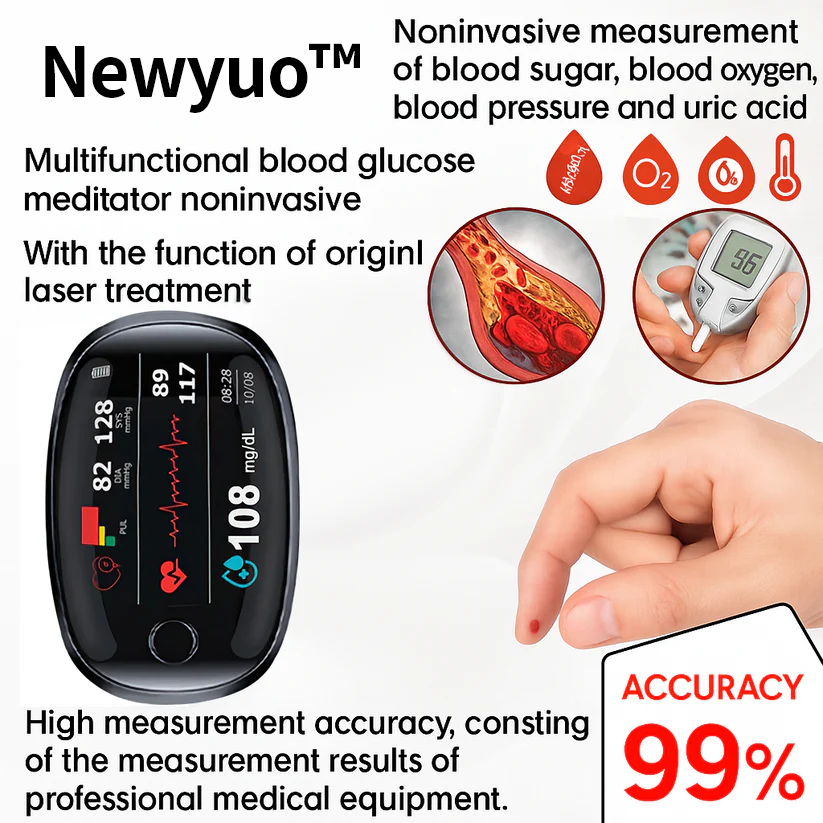 【AI Glucose Guardian】Newyuo™ Non-Invasive Blood Glucose Meter—99.97% Accuracy