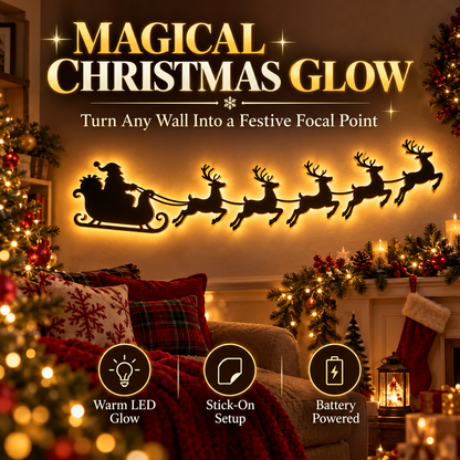 🦌Santa Sleigh & 6 Reindeer LED Wall Display- Warm Christmas Glow