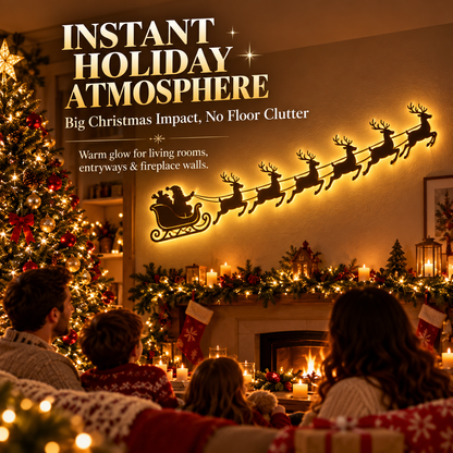 🦌Santa Sleigh & 6 Reindeer LED Wall Display- Warm Christmas Glow