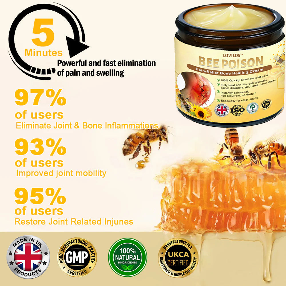 🔥Official Store: LOVILDS™ Bee-Poison Pain-Relief Bone Healing Cream👨‍⚕️UK Medicines and Healthcare products Regulatory Agency (MHRA)  Certification(Reducing joint swelling, pain, stiffness, redness, warmth, soreness, and joint fatigue)
